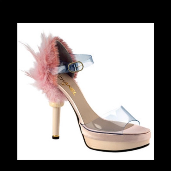 SOLD Chanel Pink feather cream heels boudoir shoes 9 - Picture 9 of 9